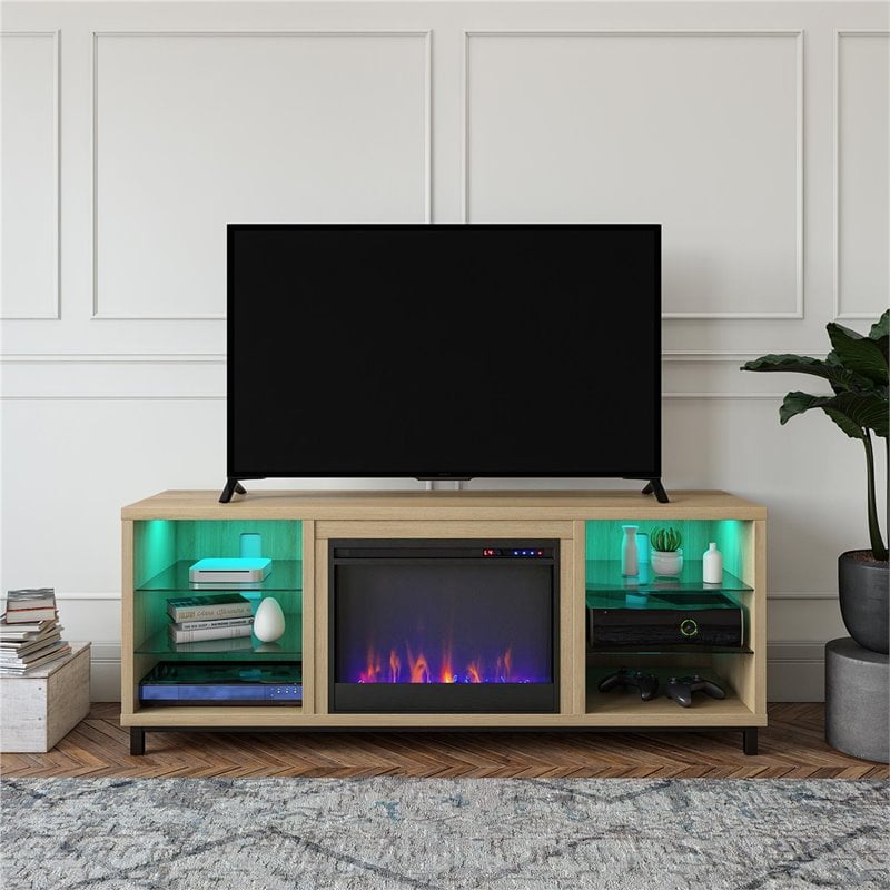 Pemberly Row Modern Wood/Glass Fireplace TV Stand for TVs up to 70