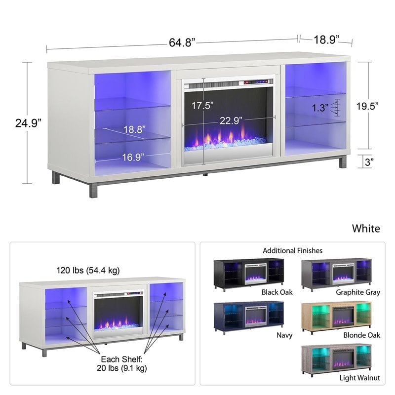Pemberly Row Modern Wood/Glass Fireplace TV Stand for TVs up to 70