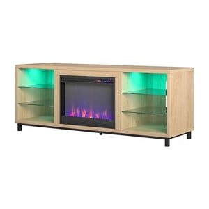 Pemberly Row Modern Wood/Glass Fireplace TV Stand for TVs up to 70&quot in Oak
