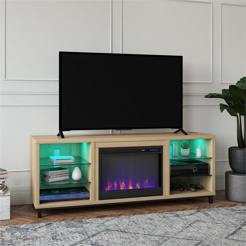 Pemberly Row Modern Wood/Glass Fireplace TV Stand for TVs up to 70