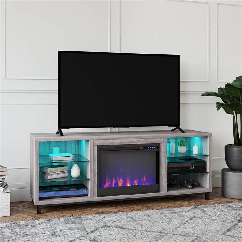 Pemberly Row Modern Wood/Glass Fireplace TV Stand for TVs up to 70