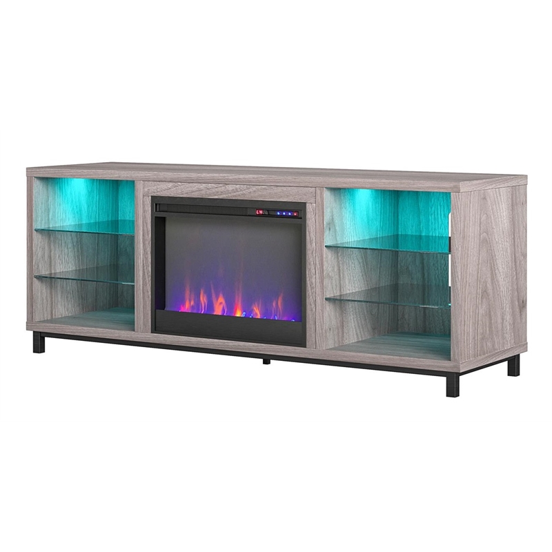 Pemberly Row Modern Wood/Glass Fireplace TV Stand for TVs up to 70