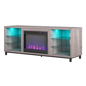 Pemberly Row Modern Wood/Glass Fireplace TV Stand for TVs up to 70&quot in Walnut