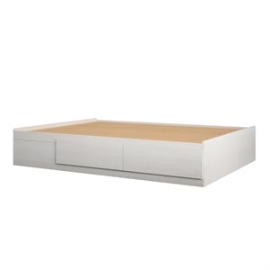 Pemberly Row Modern Wood Full Platform Bed with Drawers in Ivory Oak