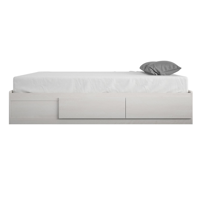 Pemberly Row Modern Wood Full Platform Bed with Drawers in Ivory Oak
