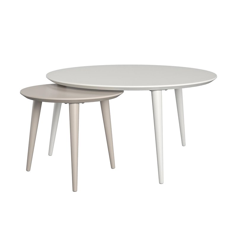 Pemberly Row Contemporary Nesting Tables in Taupe and White