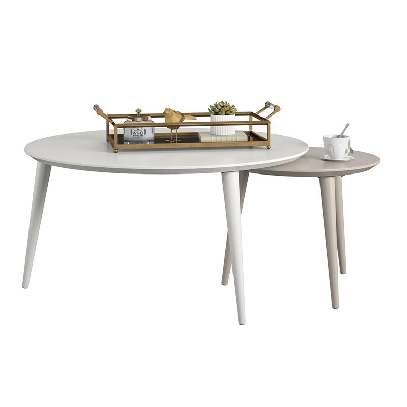 Pemberly Row Contemporary Nesting Tables in Taupe and White