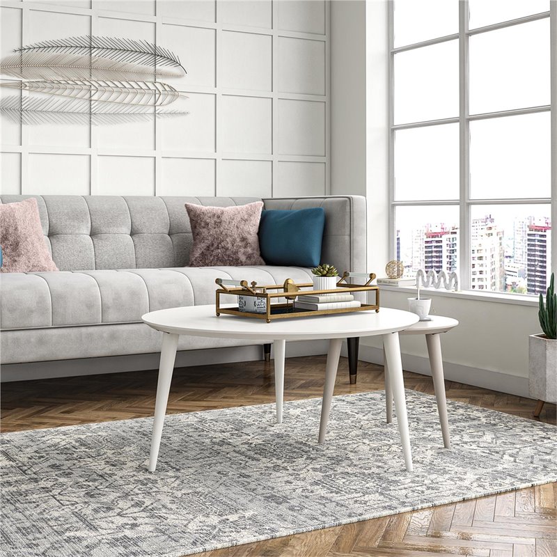 Pemberly Row Contemporary Nesting Tables in Taupe and White