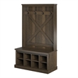 Pemberly Row Modern Entryway Bench with Hall Tree in Brown Oak