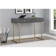 Pemberly Row Contemporary Wood/Metal Computer Desk in Graphite Gray/Gold