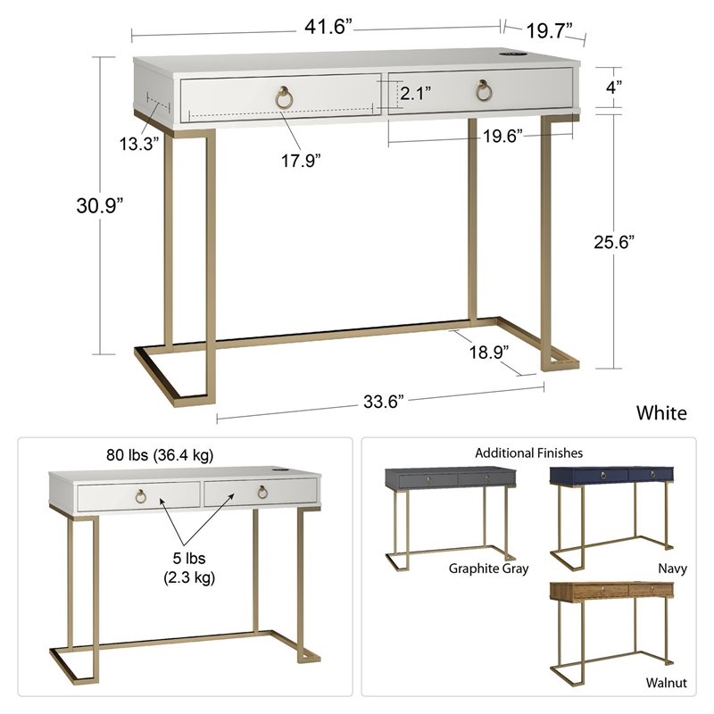 Pemberly Row Contemporary Wood/Metal Computer Desk in Graphite Gray/Gold