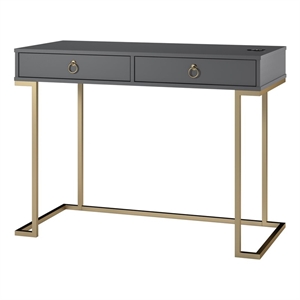 Pemberly Row Contemporary Wood/Metal Computer Desk in Graphite Gray/Gold