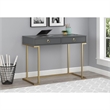 Pemberly Row Contemporary Wood/Metal Computer Desk in Graphite Gray/Gold