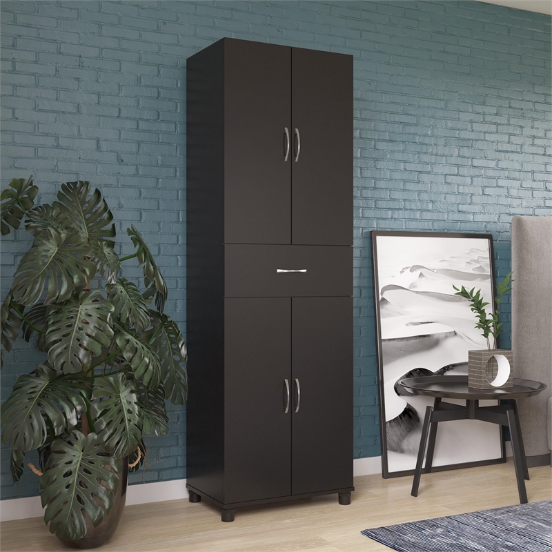 Pemberly Row Mid-Centruy Storage Cabinet with Drawer in Black