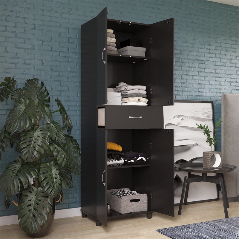 Pemberly Row Mid-Centruy Storage Cabinet with Drawer in Black