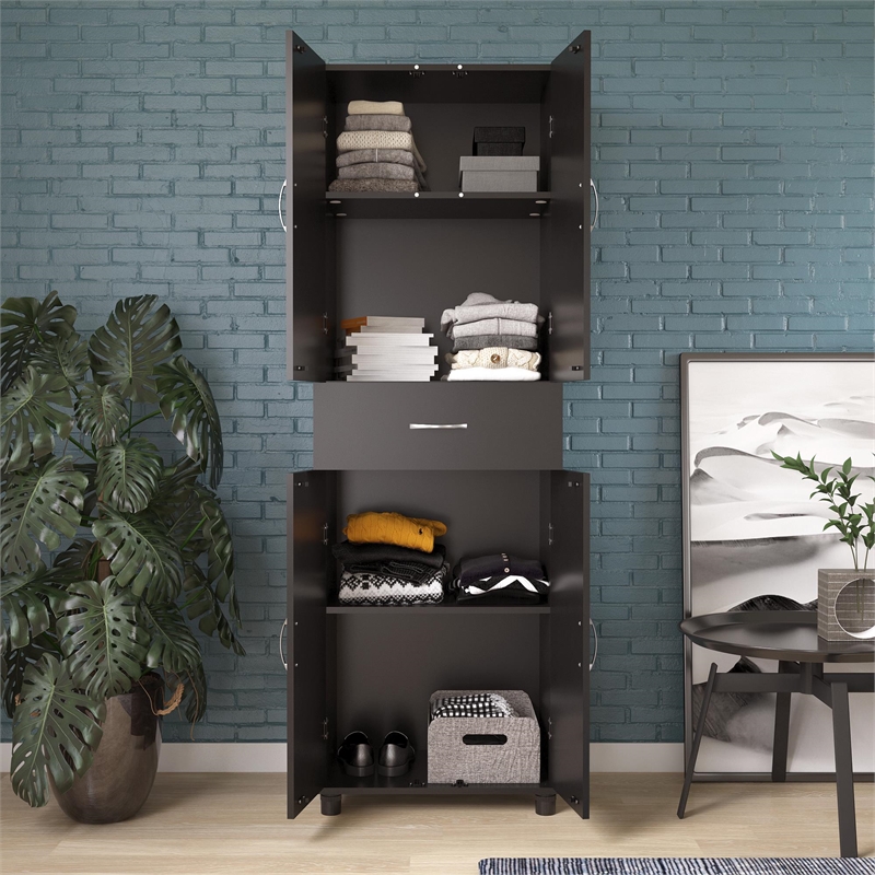 Pemberly Row Mid-Centruy Storage Cabinet with Drawer in Black