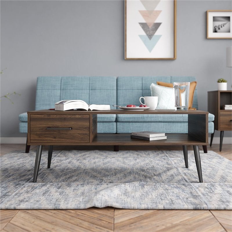 Pemberly Row Contemporary Coffee Table in Walnut Finish