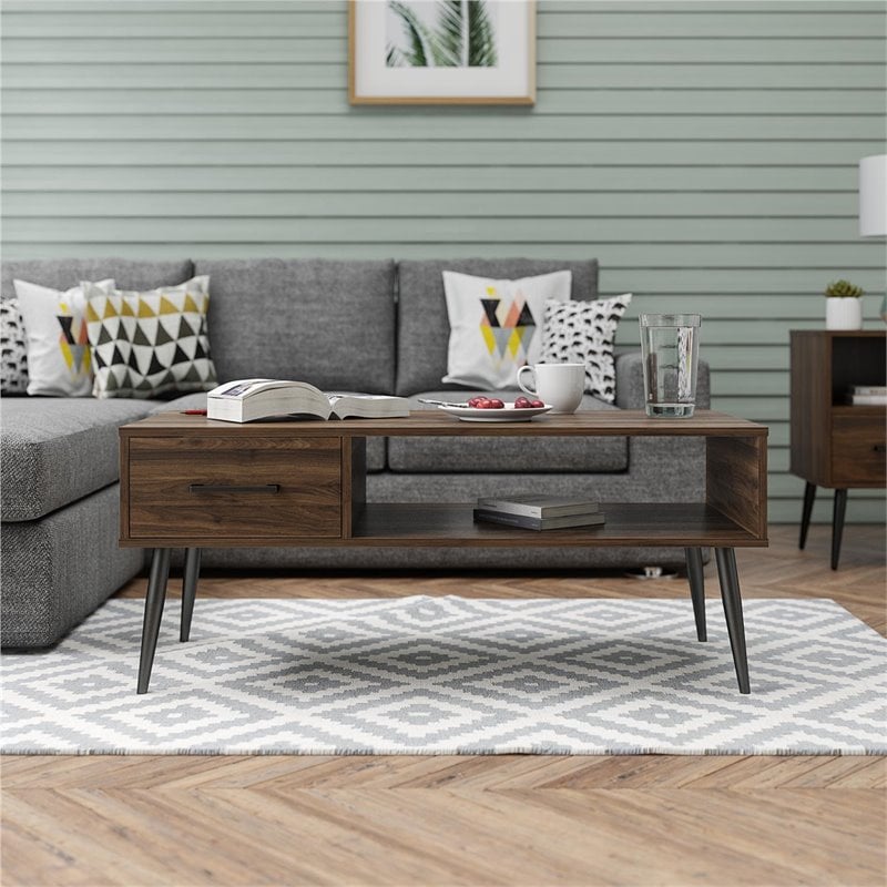 Pemberly Row Contemporary Coffee Table in Walnut Finish