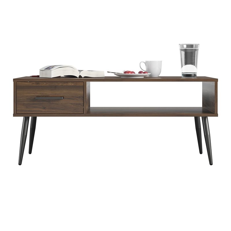 Pemberly Row Contemporary Coffee Table in Walnut Finish