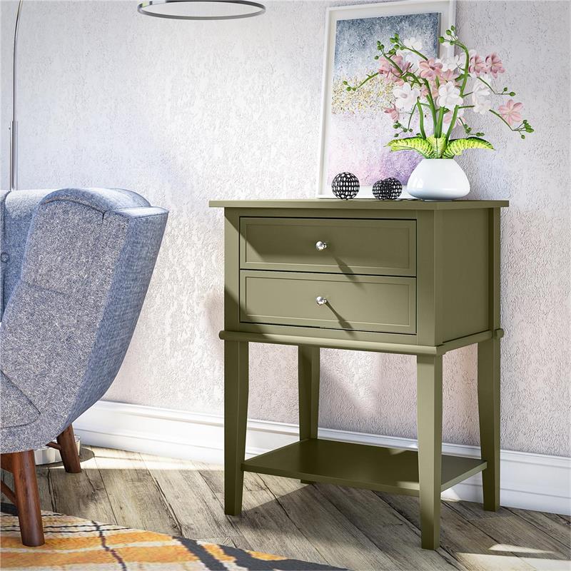 Pemberly Row Modern Accent Table with 2 Drawers in Olive Green