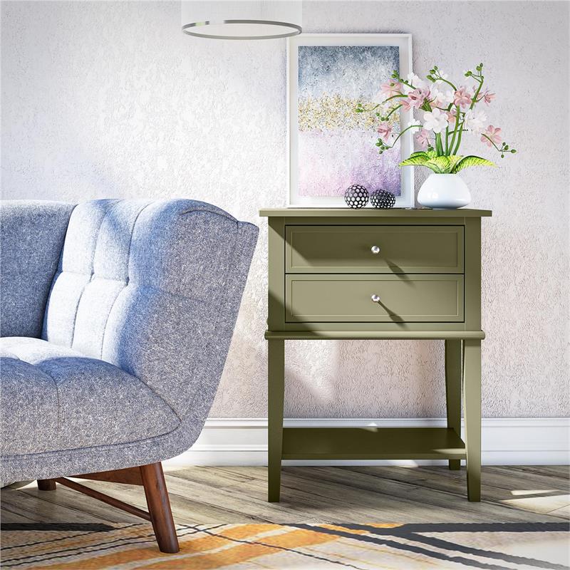Pemberly Row Modern Accent Table with 2 Drawers in Olive Green