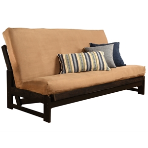 pemberly row contemporary full-size futon cover in suede peat and tan fabric