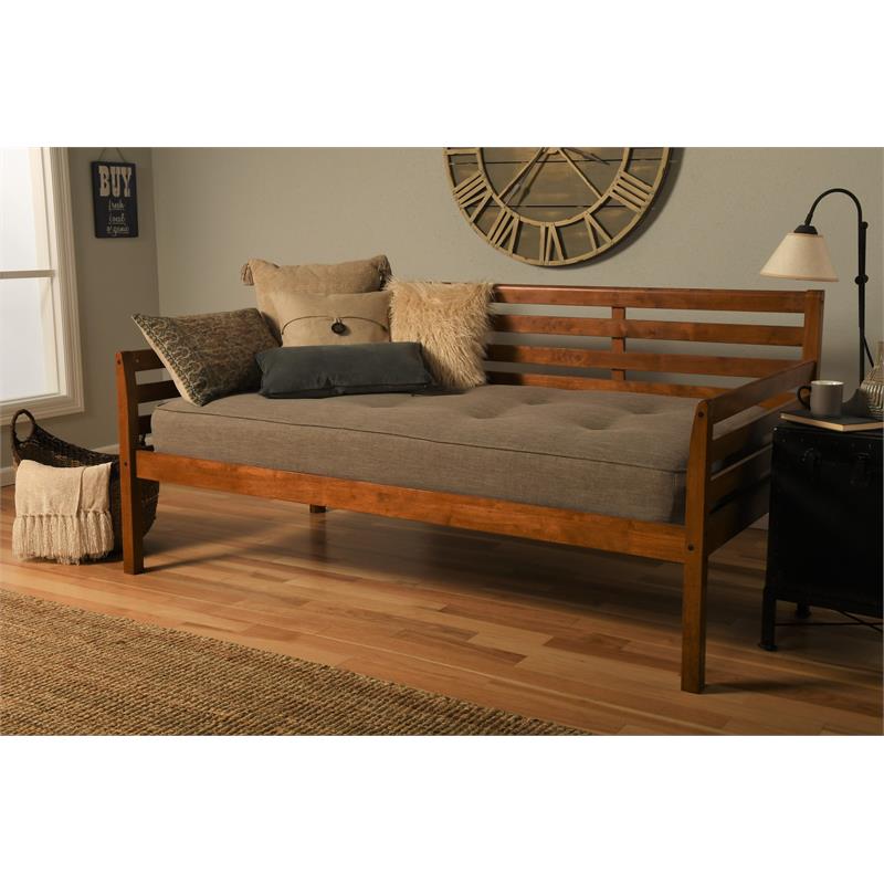 Pemberly Row Wood Twin Daybed Only in Medium Brown - Mattress Not Included