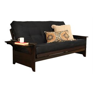 pemberly row frame with suede fabric mattress in black and espresso