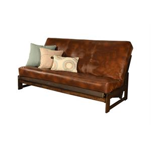 pemberly row full-size futon cover in saddle brown faux leather