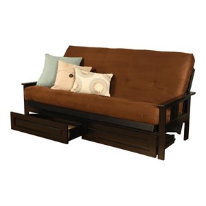pemberly row futon with suede fabric mattress in chocolate and black