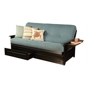 pemberly row futon with linen fabric mattress in aqua blue and black
