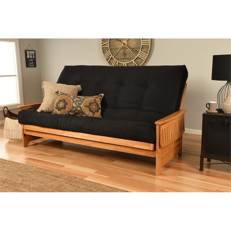 Pemberly Row Futon with Black Fabric Mattress in Black and Butternut