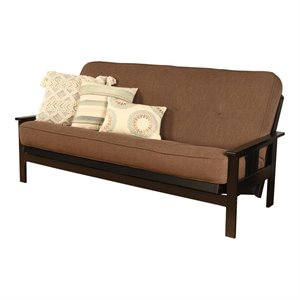 pemberly row full frame with linen fabric mattress in black and brown