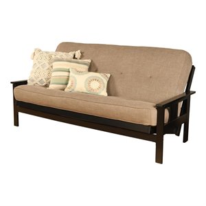 pemberly row frame with linen fabric mattress in stone gray and black