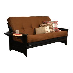 pemberly row full frame with suede fabric mattress in brown and black