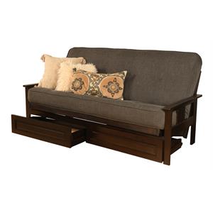 pemberly row frame with fabric mattress in espresso and charcoal gray