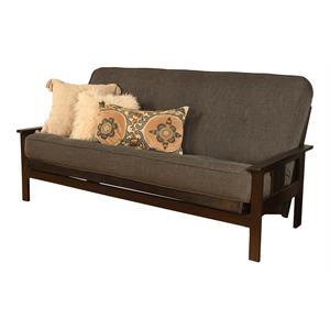 pemberly row frame with fabric mattress in gray charcoal and espresso