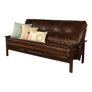 pemberly row espresso futon with java brown faux leather mattress