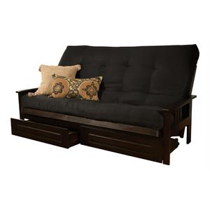 pemberly row storage frame with fabric mattress in black and espresso