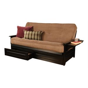 pemberly row full futon with fabric mattress in mocha brown and black