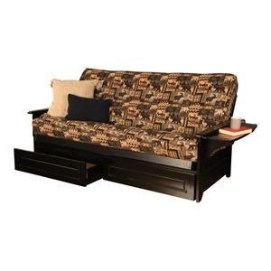pemberly row black storage futon with multi-color fabric mattress