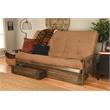 Pemberly Row Queen Futon with Suede Fabric Mattress in Tan and Walnut