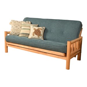pemberly row futon with linen fabric mattress in natural and aqua blue