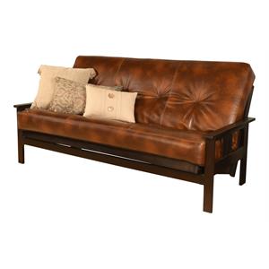 pemberly row espresso futon with saddle brown faux leather mattress