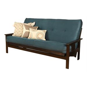 pemberly row full futon with suede fabric mattress in blue and espresso