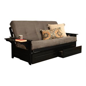 pemberly row storage futon with suede fabric mattress in black and gray