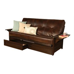 pemberly row espresso storage futon and brown faux leather mattress