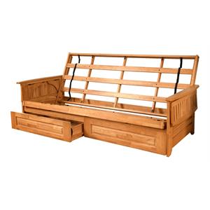 pemberly row queen solid wood frame with drawers in butternut and brown