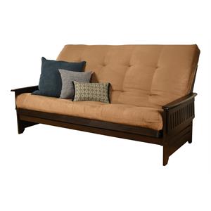 pemberly row queen futon with suede fabric mattress in tan and espresso