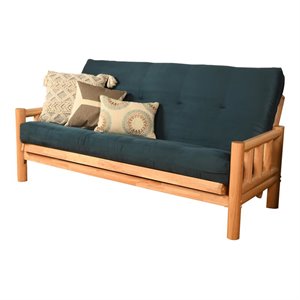 pemberly row futon with suede fabric mattress in navy blue and natural